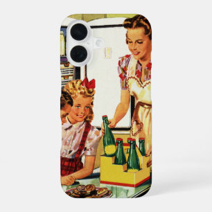 Vintage Family, Mum with Kids, Snacks in Kitchen iPhone 16 Case