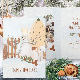 Vintage Family Name One Photo Christmas Watercolor Holiday Card