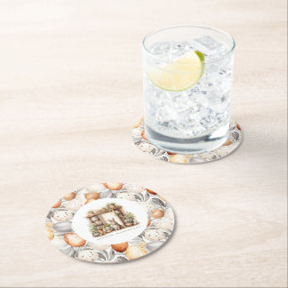 Vintage Family Name Rustic Beige Easter Round Paper Coaster