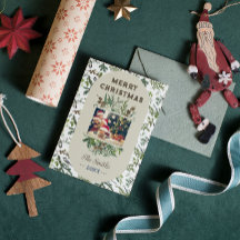 Vintage Family Photo Foliage Greenery Christmas