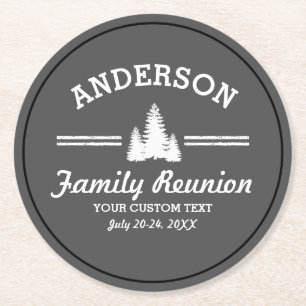 Vintage Family Reunion or Trip Rustic Pine Trees Round Paper Coaster