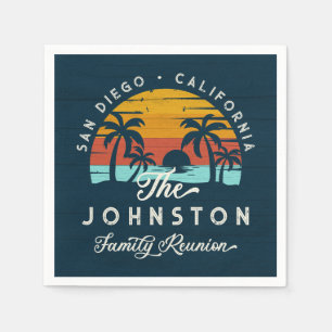 Vintage Family Reunion Retro Sunset Beach Palms  Napkin