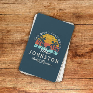 Vintage Family Reunion Retro Sunset Beach Palms Playing Cards