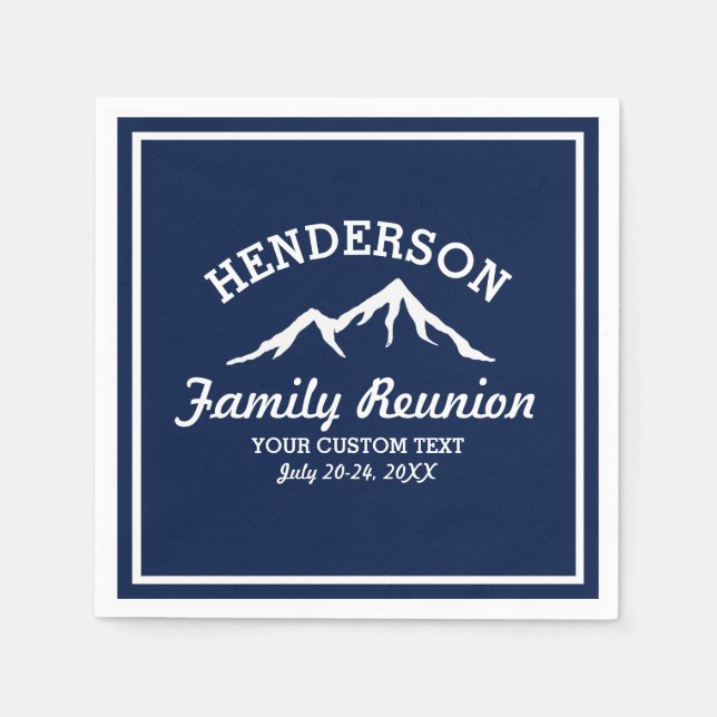 Vintage Family Reunion Trip Navy Blue Mountain Napkin (Front)