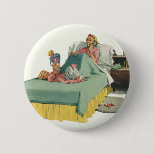 Vintage Family Serving Mum Breakfast in Bed 6 Cm Round Badge