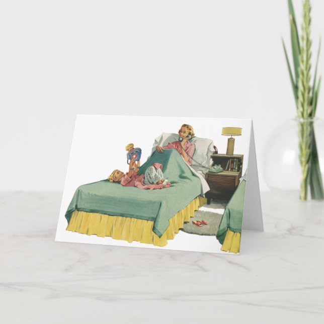 Vintage Family Serving Mum Breakfast in Bed Card (Front)