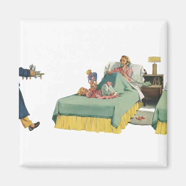 Vintage Family Serving Mum Breakfast in Bed Magnet (Front)