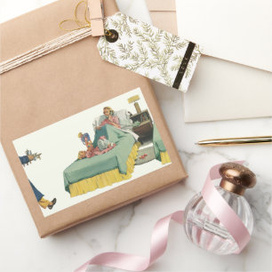 Vintage Family Serving Mum Breakfast in Bed Rectangular Sticker