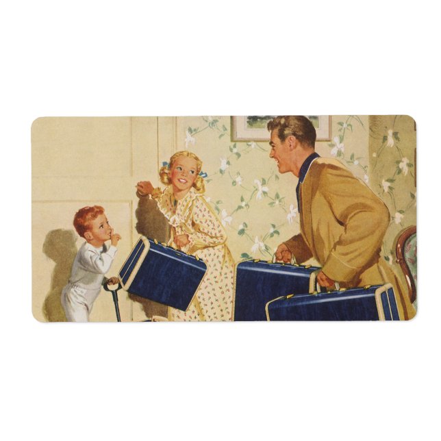 Vintage Family Vacation, Dad, Kids and Suitcases (Front)