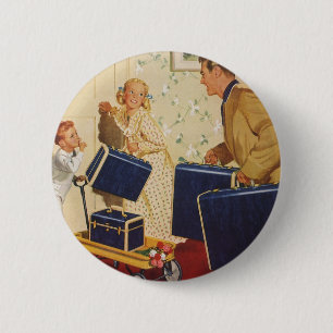 Vintage Family Vacation, Dad, Kids and Suitcases 6 Cm Round Badge