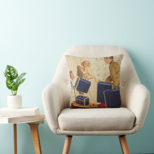 Vintage Family Vacation, Dad, Kids and Suitcases Cushion