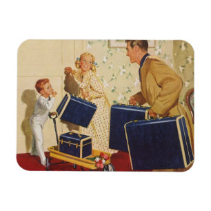 Vintage Family Vacation, Dad, Kids and Suitcases Magnet