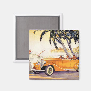 Vintage Family Vacation in a Convertible Car Magnet