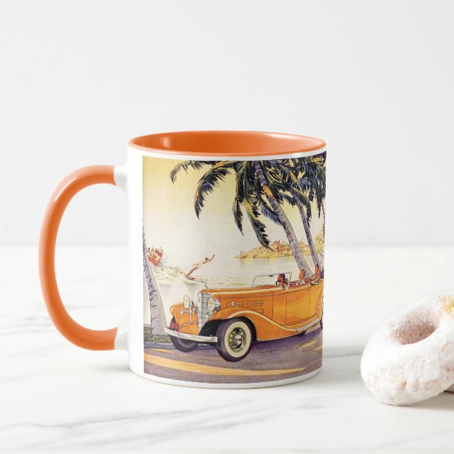 Vintage Family Vacation in a Convertible Car Mug (With Donut)