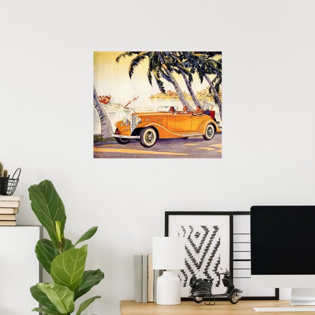 Vintage Family Vacation in a Convertible Car Poster (Home Office)