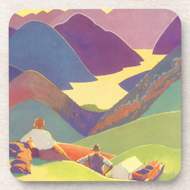 Vintage Family Vacation, Picnic in the Mountains Coaster (Front)