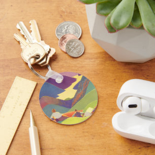 Vintage Family Vacation, Picnic in the Mountains Key Ring