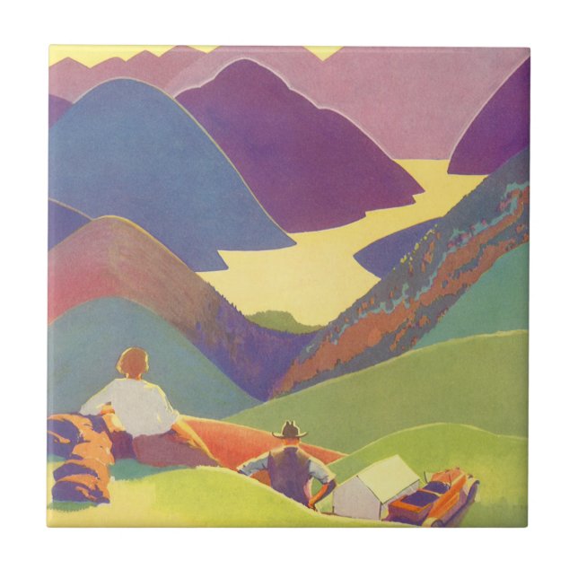Vintage Family Vacation, Picnic in the Mountains Tile (Front)