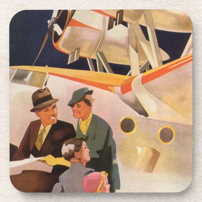 Vintage Family Vacation Via Seaplane w Propellers Coaster (Front)