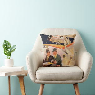 Vintage Family Vacation Via Seaplane w Propellers Cushion