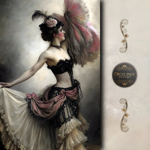Vintage fan dancer in pink and black decoupage tissue paper