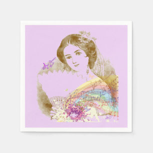 Vintage Fan Lady Pink&White Cocktail Paper Napkins