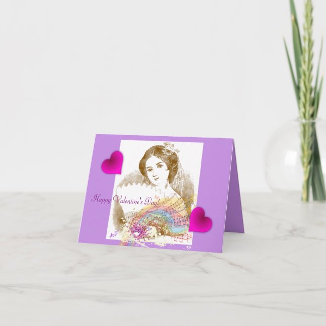 Vintage Fan Lady Valentine Notecard (Front)