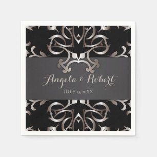 Vintage Fancy Elegant Bronze Black Baroque Wedding Napkin