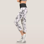 Vintage Fantastic Fountains and Trees Toile-B & W Capri Leggings<br><div class="desc">Historic seamless adaptation of a John Munn English engraved toile de jouy textile pattern ca 1770s featuring a classic monument to Shakespeare,  fountains,  birds and exotic florals. Black on white background. Waistband colour is customisable.</div>