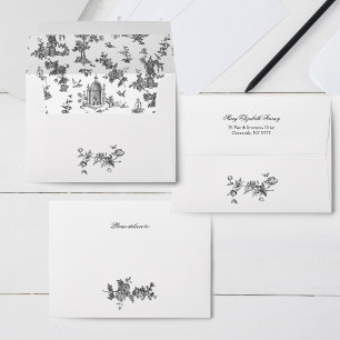 Vintage Fantastic Fountains and Trees Toile-B & W Envelope