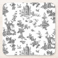 Vintage Fantastic Fountains and Trees Toile-B & W
