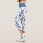 Vintage Fantastic Fountains and Trees Toile-Blue Capri Leggings<br><div class="desc">Historic seamless adaptation of a John Munn English engraved toile de jouy textile pattern ca 1770s featuring a classic monument to Shakespeare,  fountains,  birds and exotic florals. Blue on white background. Waistband colour is customisable.</div>