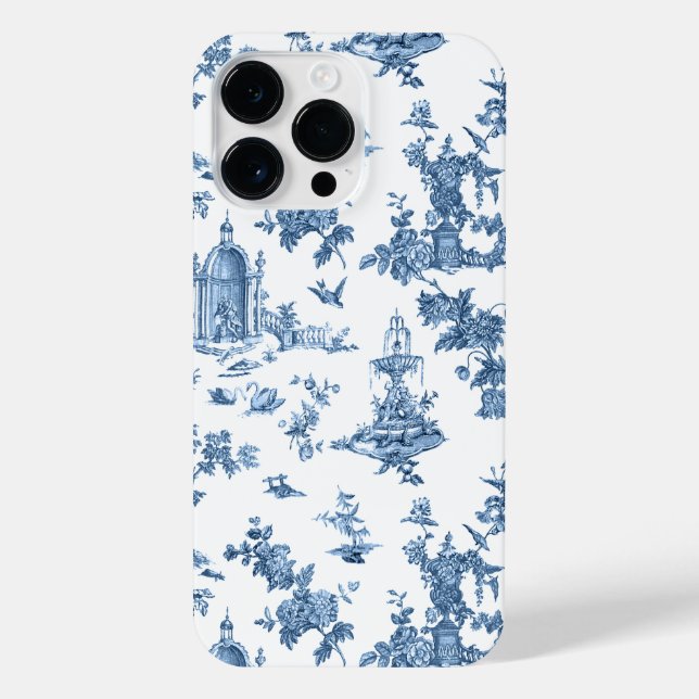 Vintage Fantastic Fountains and Trees Toile-Blue iPhone Case (Back)