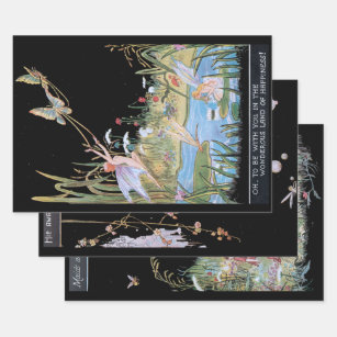 Vintage Fantasy Woodland Fairies and Elves Wrapping Paper Sheet