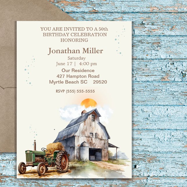 Vintage Farm  50th Birthday Tractor Party   Invitation (Creator Uploaded)