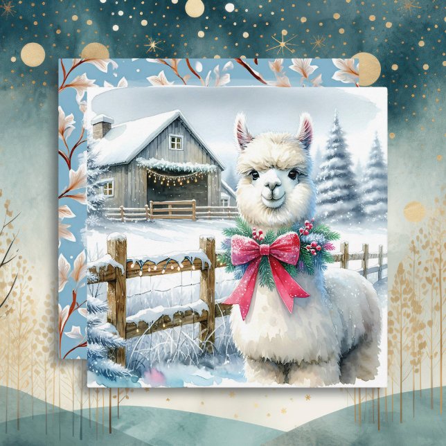 Vintage Farm and Cute Alpaca Christmas  Card (Creator Uploaded)