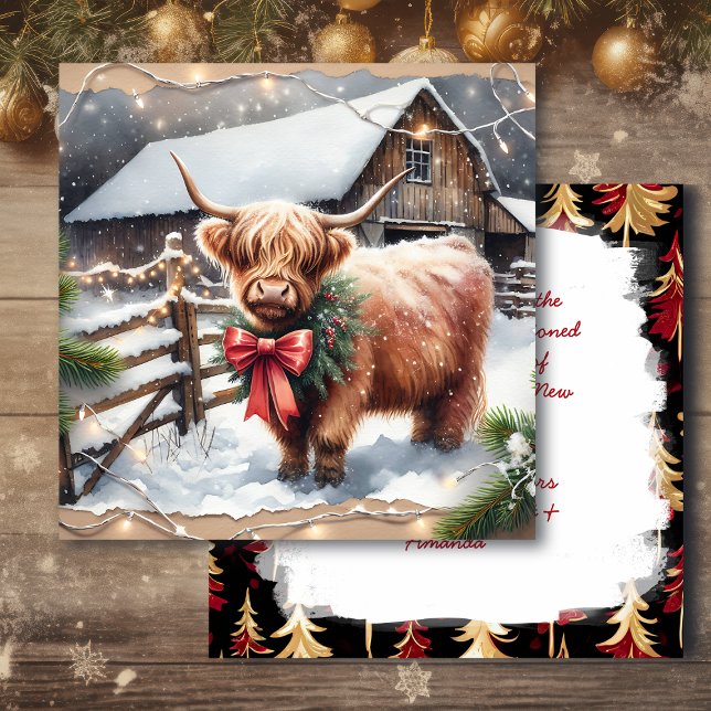 Vintage Farm and Highland Cow Christmas  Card (Creator Uploaded)