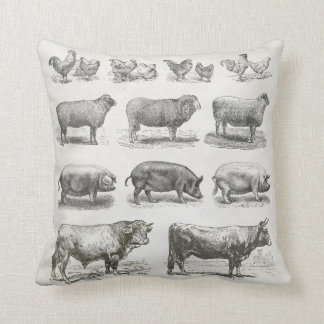 Vintage farm animal pillow in whites & greys.