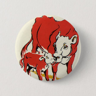 Vintage Farm Animals,  Holstein Cow with Calf 6 Cm Round Badge