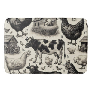 Vintage Farm Animals Painting Bath Mat