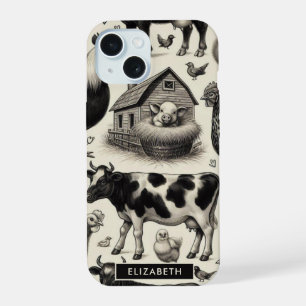 Vintage Farm Animals Painting iPhone 15 Case
