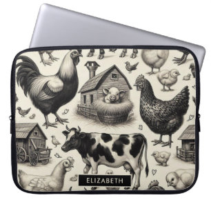 Vintage Farm Animals Painting Laptop Sleeve