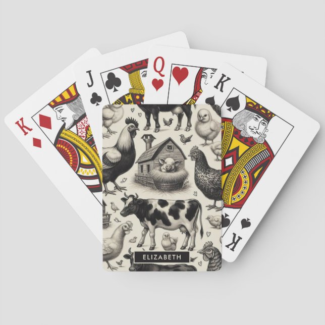 Vintage Farm Animals Painting Playing Cards (Back)