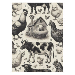 Vintage Farm Animals Painting Tablecloth