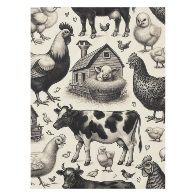 Vintage Farm Animals Painting Tablecloth (Front)