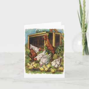 Vintage Farm Animals, Rooster, Hens, Chickens Card