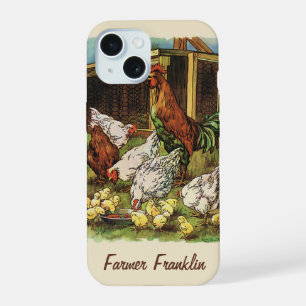 Vintage Farm Animals, Rooster, Hens, Chickens iPhone 15 Case