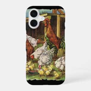 Vintage Farm Animals, Rooster, Hens, Chickens iPhone 16 Case