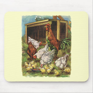 Vintage Farm Animals, Rooster, Hens, Chickens Mouse Pad