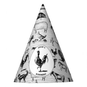 Vintage Farm Animals Rustic Collage  Party Hat